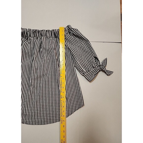 IZ Byer Off-the-shoulder Blouse Black And White Checked Tie Sleeves Small - Picture 6 of 7